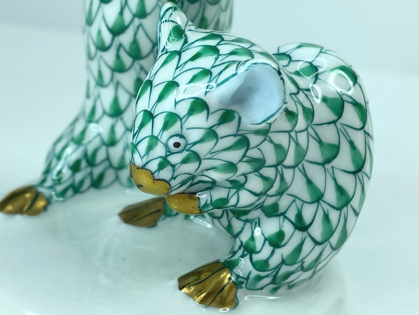Herend Hungary Porcelain Figure Of Two Mice green Fishnet A313