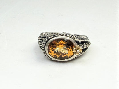 Vintage Barbara Bixby Orange Citrine Sterling 18K Gold Floral Ring JR1586