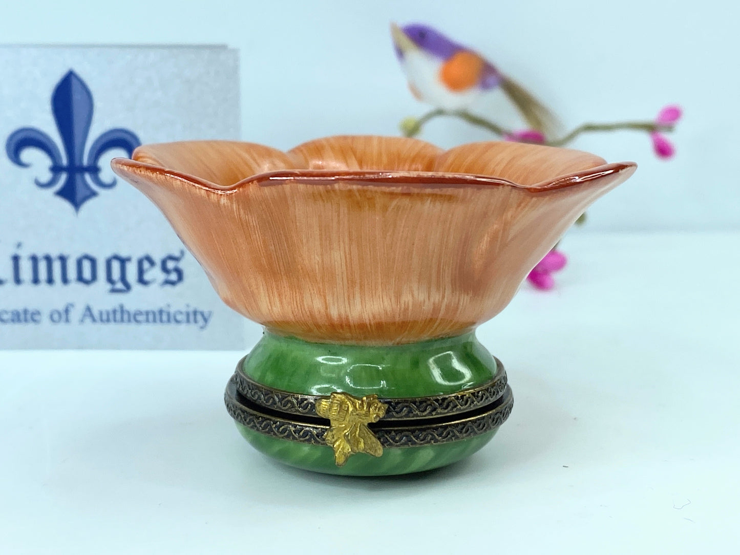 France Limoges Vibrant Orange Flower Box for Nature Lovers signed A545