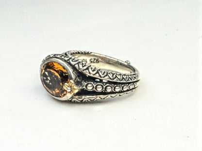 Vintage Barbara Bixby Orange Citrine Sterling 18K Gold Floral Ring JR1586