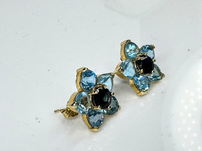 Vintage 14K yellow Gold Topaz and Sapphire Wide Earrings 4g JR1745
