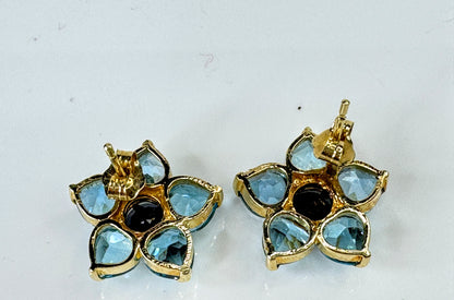 Vintage 14K yellow Gold Topaz and Sapphire Wide Earrings 4g JR1745