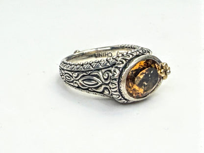 Vintage Barbara Bixby Orange Citrine Sterling 18K Gold Floral Ring JR1586