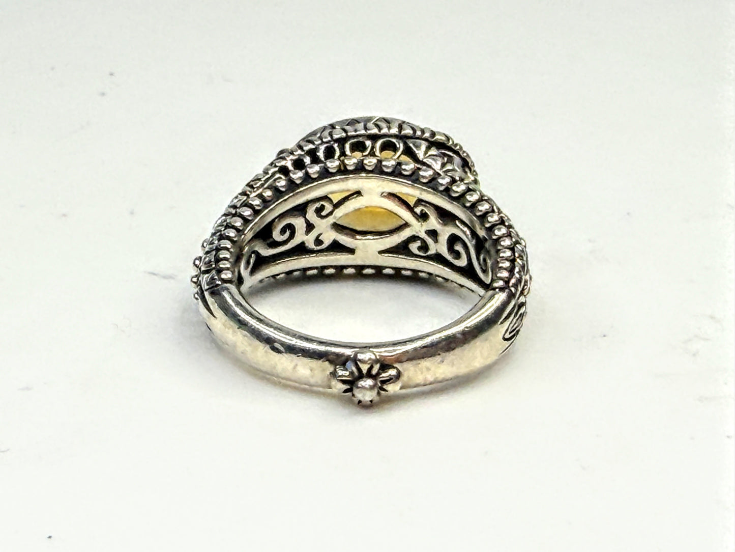 Vintage Barbara Bixby Orange Citrine Sterling 18K Gold Floral Ring JR1586