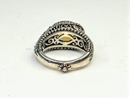 Vintage Barbara Bixby Orange Citrine Sterling 18K Gold Floral Ring JR1586