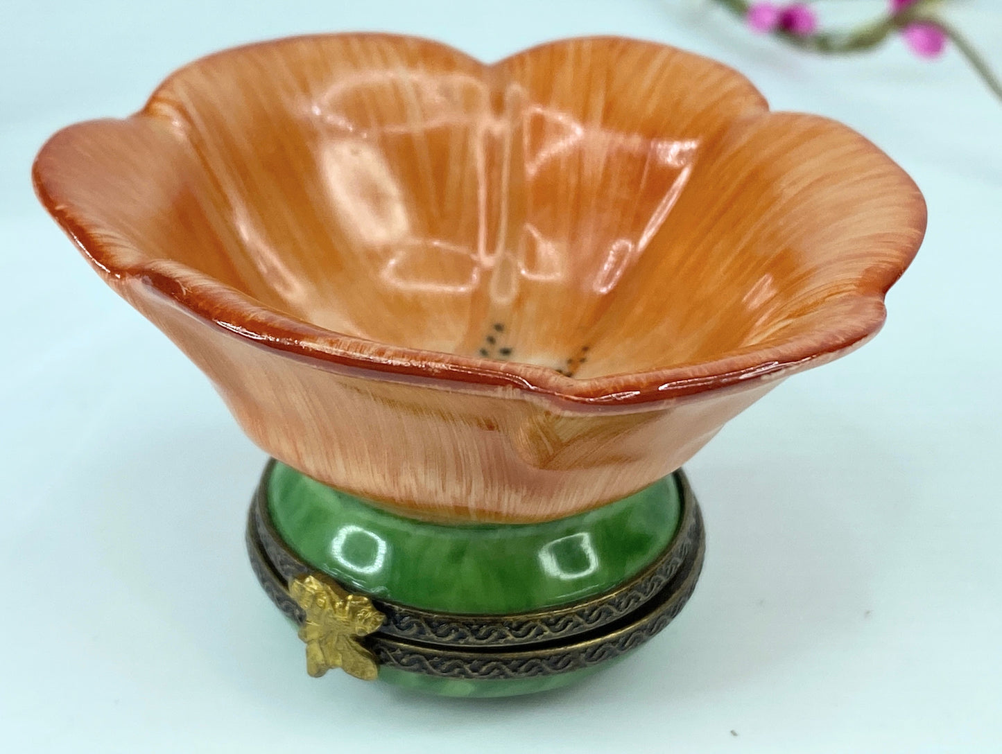 France Limoges Vibrant Orange Flower Box for Nature Lovers signed A545