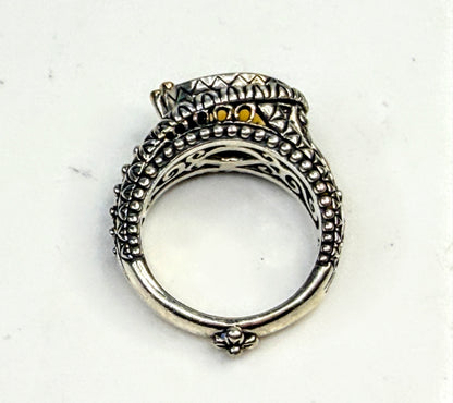 Vintage Barbara Bixby Orange Citrine Sterling 18K Gold Floral Ring JR1586