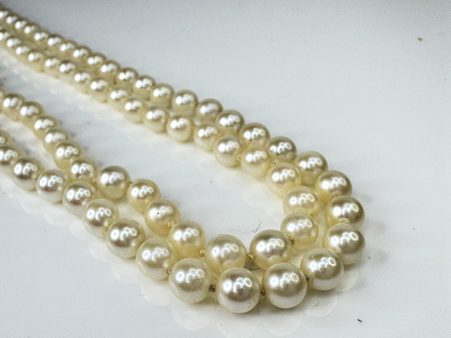 Mid Century Double Strand Pearl 14K White Gold filigree Necklace  33g JR1746