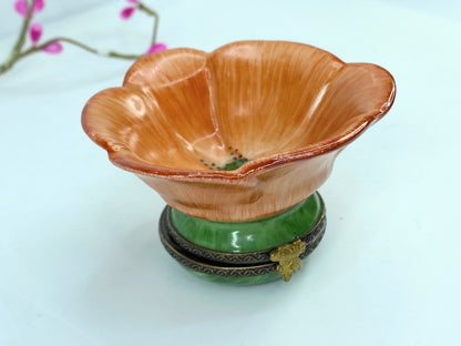 France Limoges Vibrant Orange Flower Box for Nature Lovers signed A545