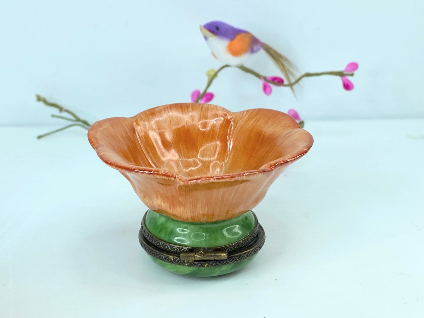 France Limoges Vibrant Orange Flower Box for Nature Lovers signed A545