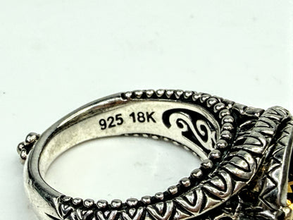 Vintage Barbara Bixby Orange Citrine Sterling 18K Gold Floral Ring JR1586