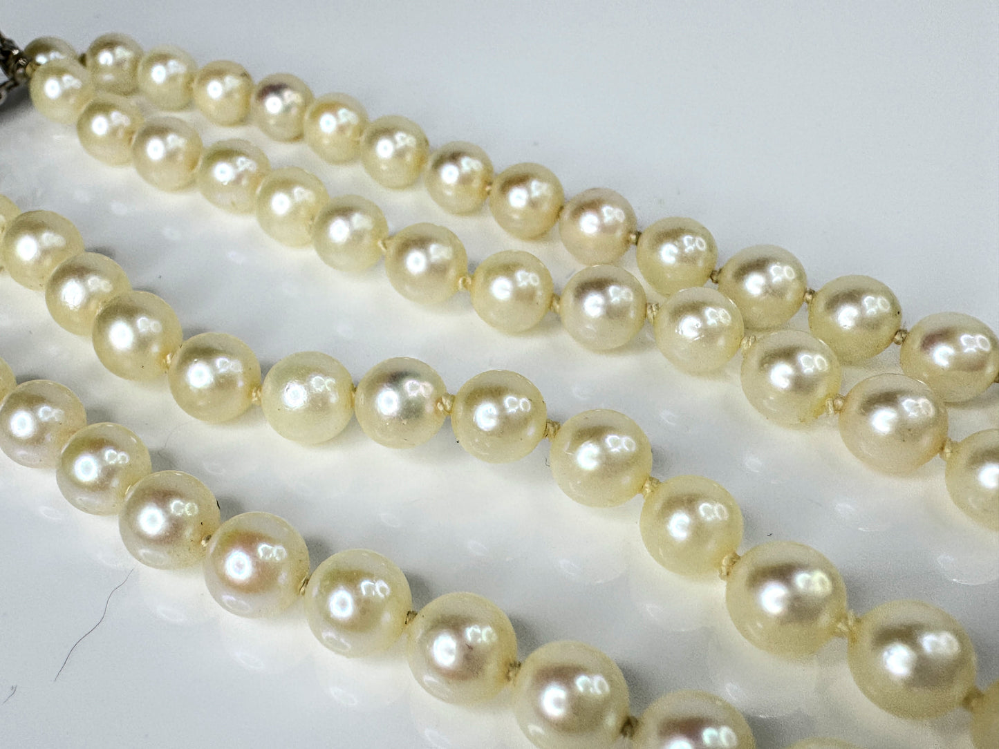 Mid Century Double Strand Pearl 14K White Gold filigree Necklace  33g JR1746