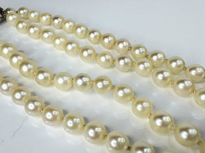 Mid Century Double Strand Pearl 14K White Gold filigree Necklace  33g JR1746