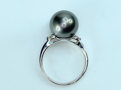 Platinum 12.1mm Black Cultured Pearl 0.15ct Round brilliant diamond ring JR9903