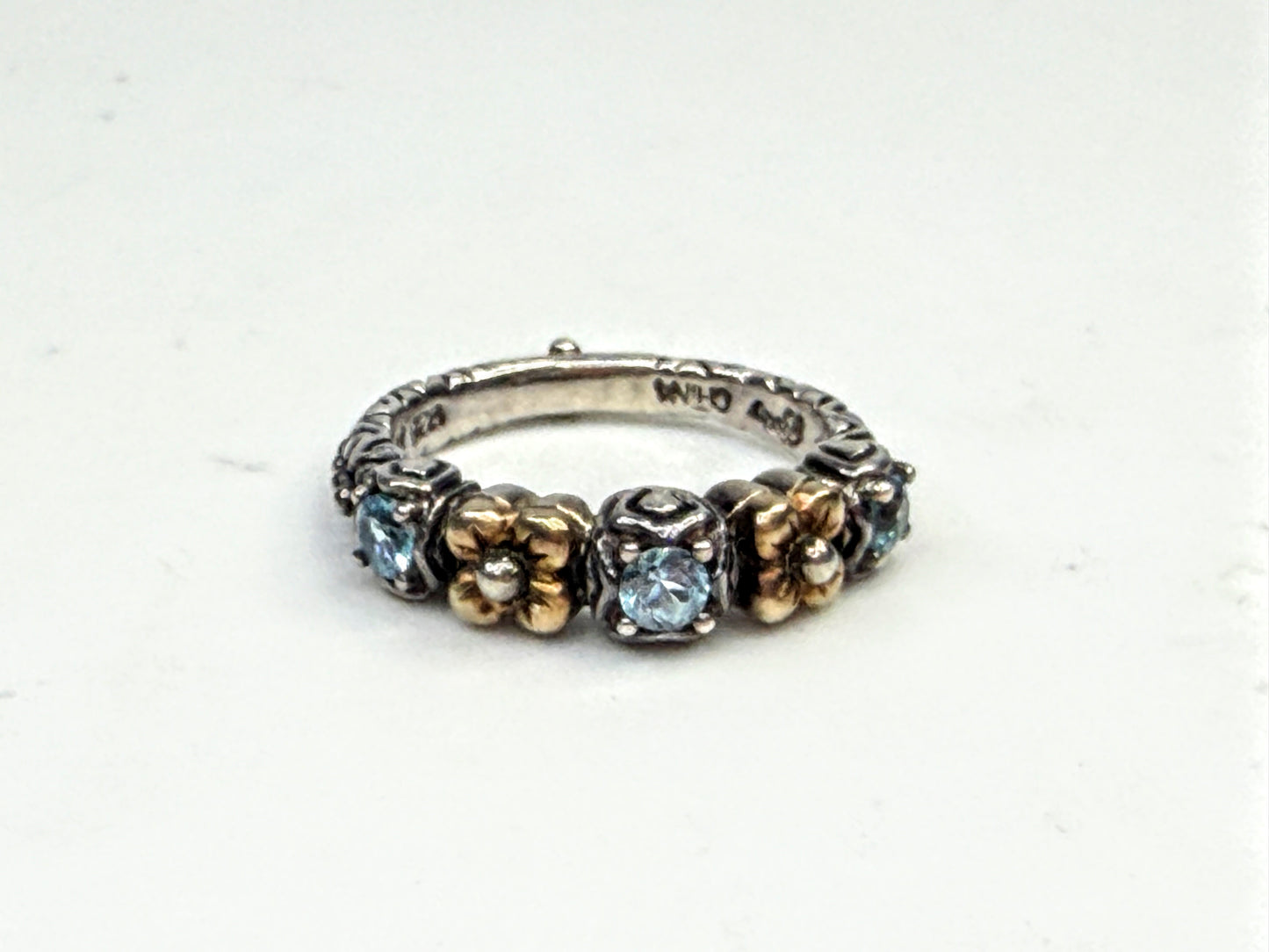 Vintage Barbara Bixby Sterling 18K Blue Topaz Floral stackable Ring S6 JR1587