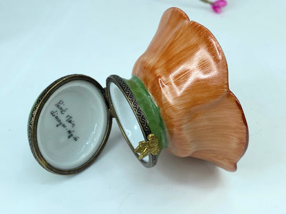 France Limoges Vibrant Orange Flower Box for Nature Lovers signed A545