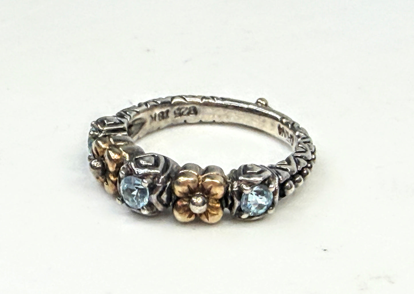 Vintage Barbara Bixby Sterling 18K Blue Topaz Floral stackable Ring S6 JR1587