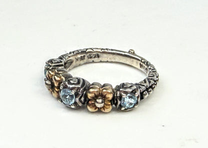 Vintage Barbara Bixby Sterling 18K Blue Topaz Floral stackable Ring S6 JR1587