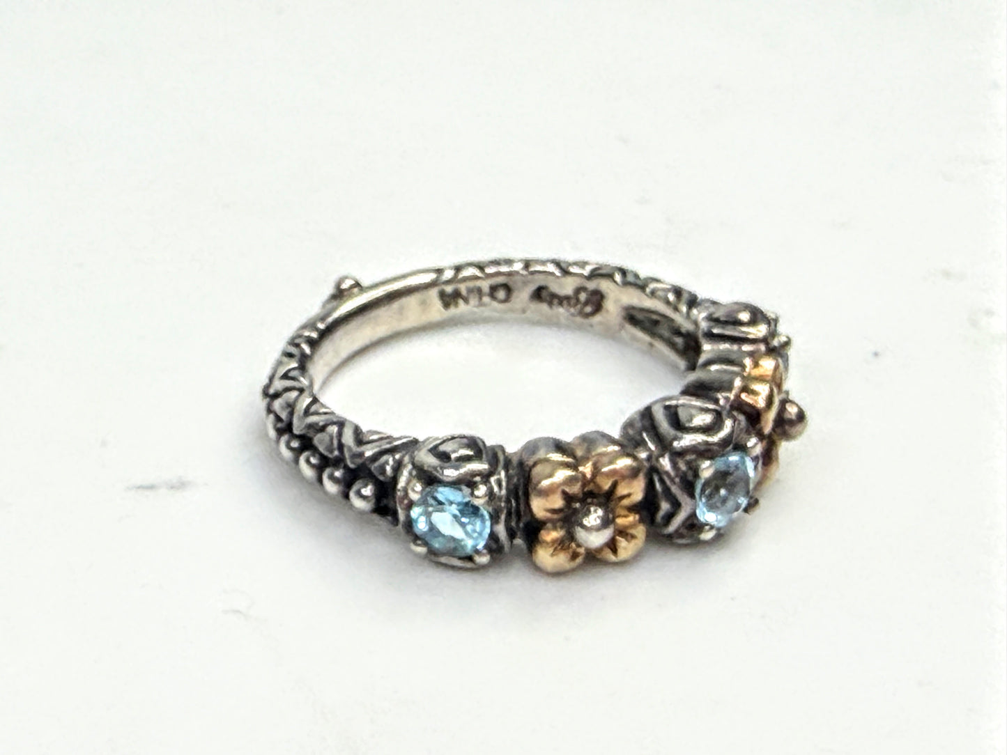Vintage Barbara Bixby Sterling 18K Blue Topaz Floral stackable Ring S6 JR1587