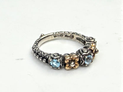 Vintage Barbara Bixby Sterling 18K Blue Topaz Floral stackable Ring S6 JR1587