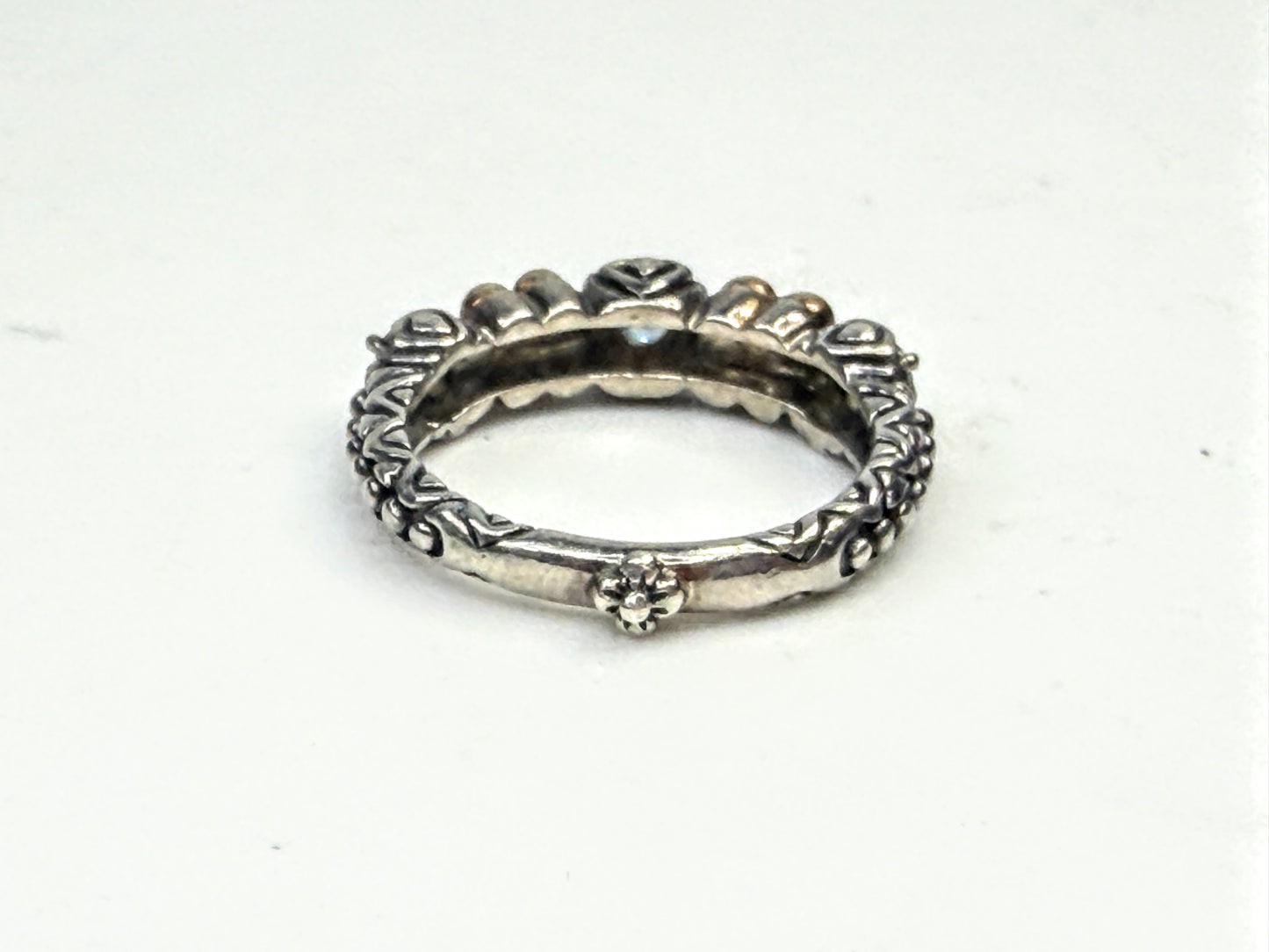 Vintage Barbara Bixby Sterling 18K Blue Topaz Floral stackable Ring S6 JR1587