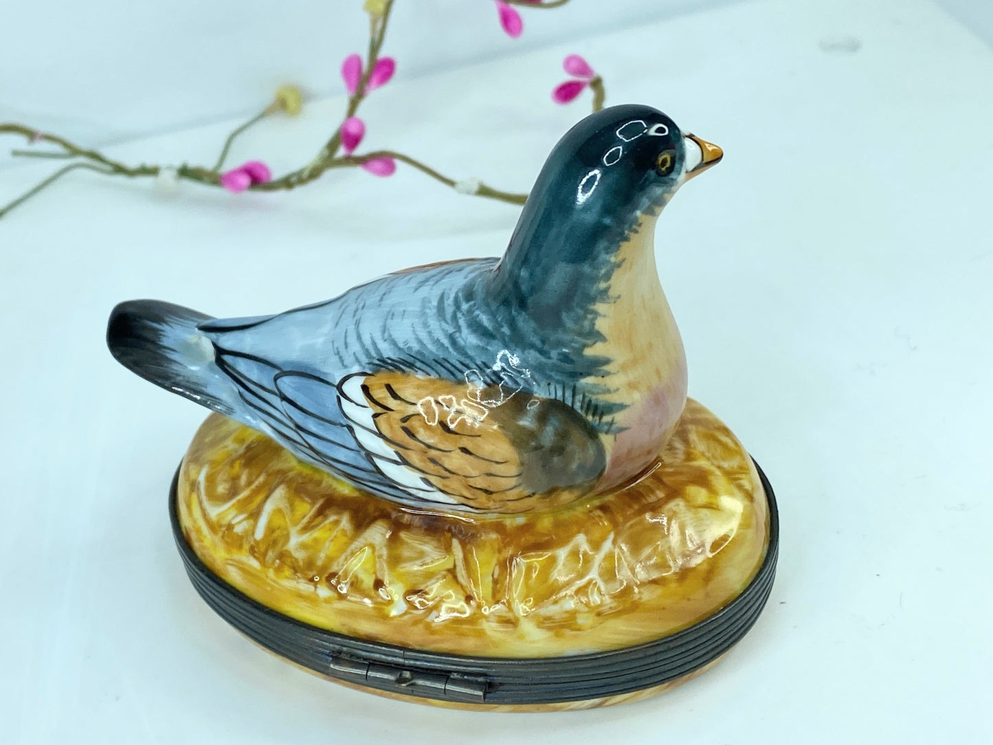 Large Limited Edition Limoges Feather friend Porcelain Pigeon Trinket 3.75" A546
