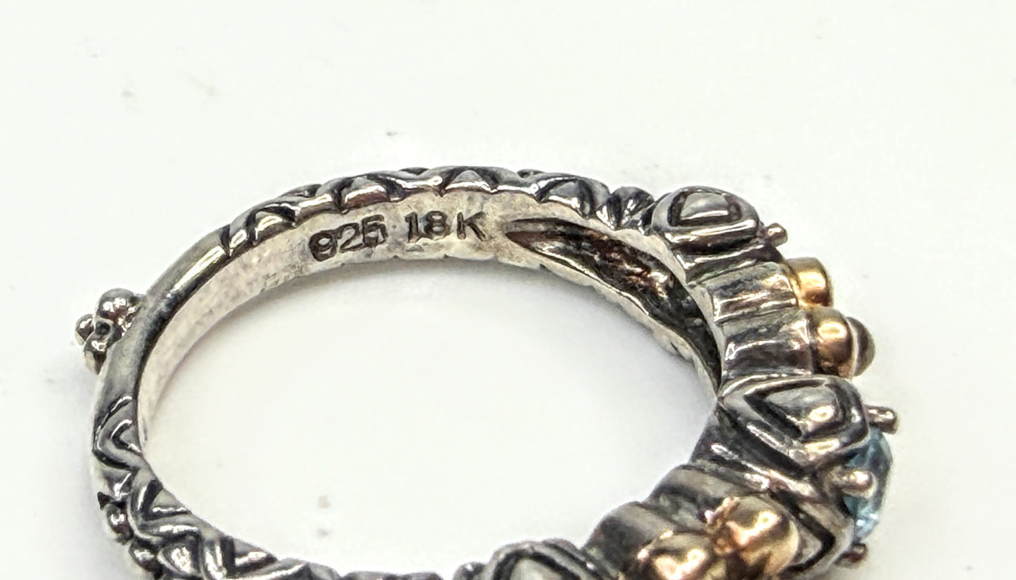 Vintage Barbara Bixby Sterling 18K Blue Topaz Floral stackable Ring S6 JR1587