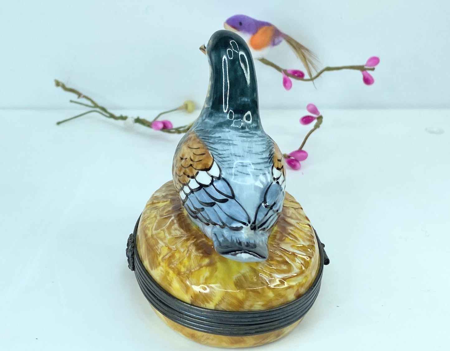 Large Limited Edition Limoges Feather friend Porcelain Pigeon Trinket 3.75" A546