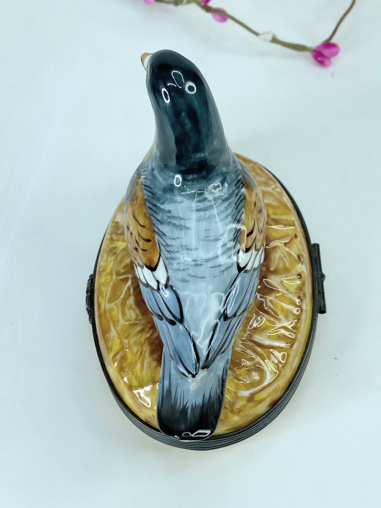 Large Limited Edition Limoges Feather friend Porcelain Pigeon Trinket 3.75" A546