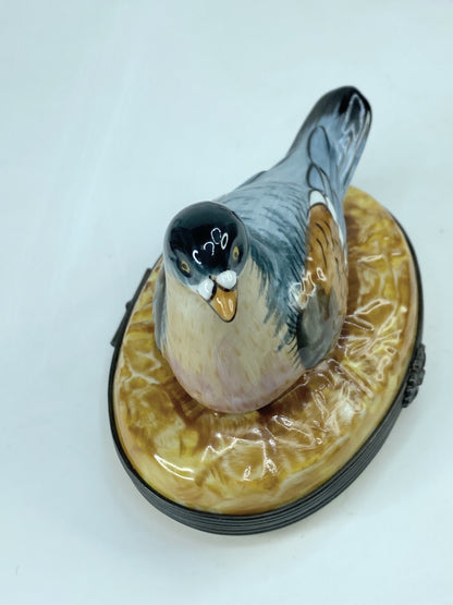 Large Limited Edition Limoges Feather friend Porcelain Pigeon Trinket 3.75" A546