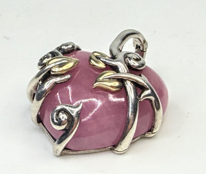 Vintage Barbara Bixby Pink Jade 18K Sterling Heart Pendant 24.5g 1.5" JR1588