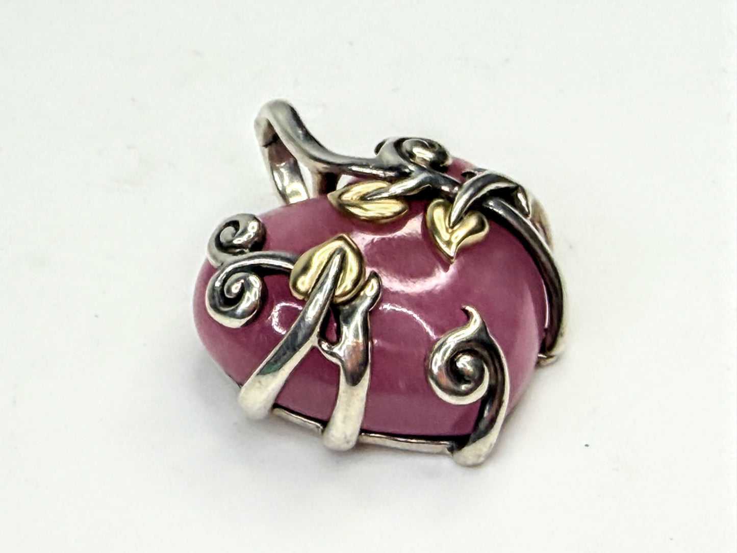 Vintage Barbara Bixby Pink Jade 18K Sterling Heart Pendant 24.5g 1.5" JR1588