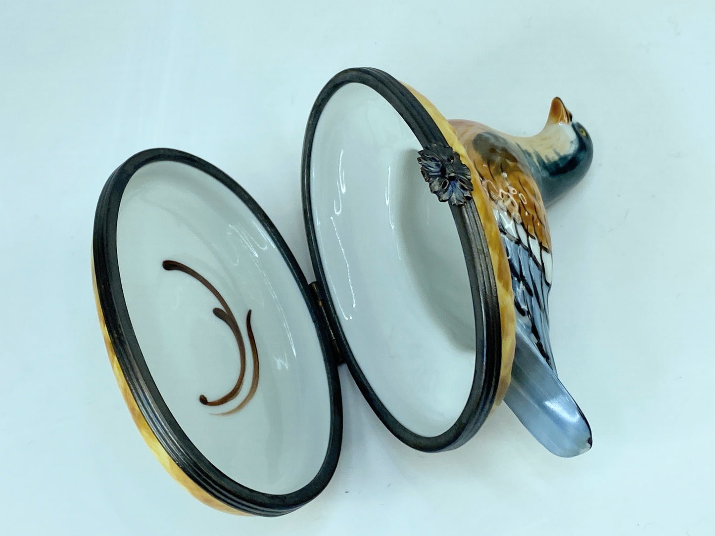 Large Limited Edition Limoges Feather friend Porcelain Pigeon Trinket 3.75" A546