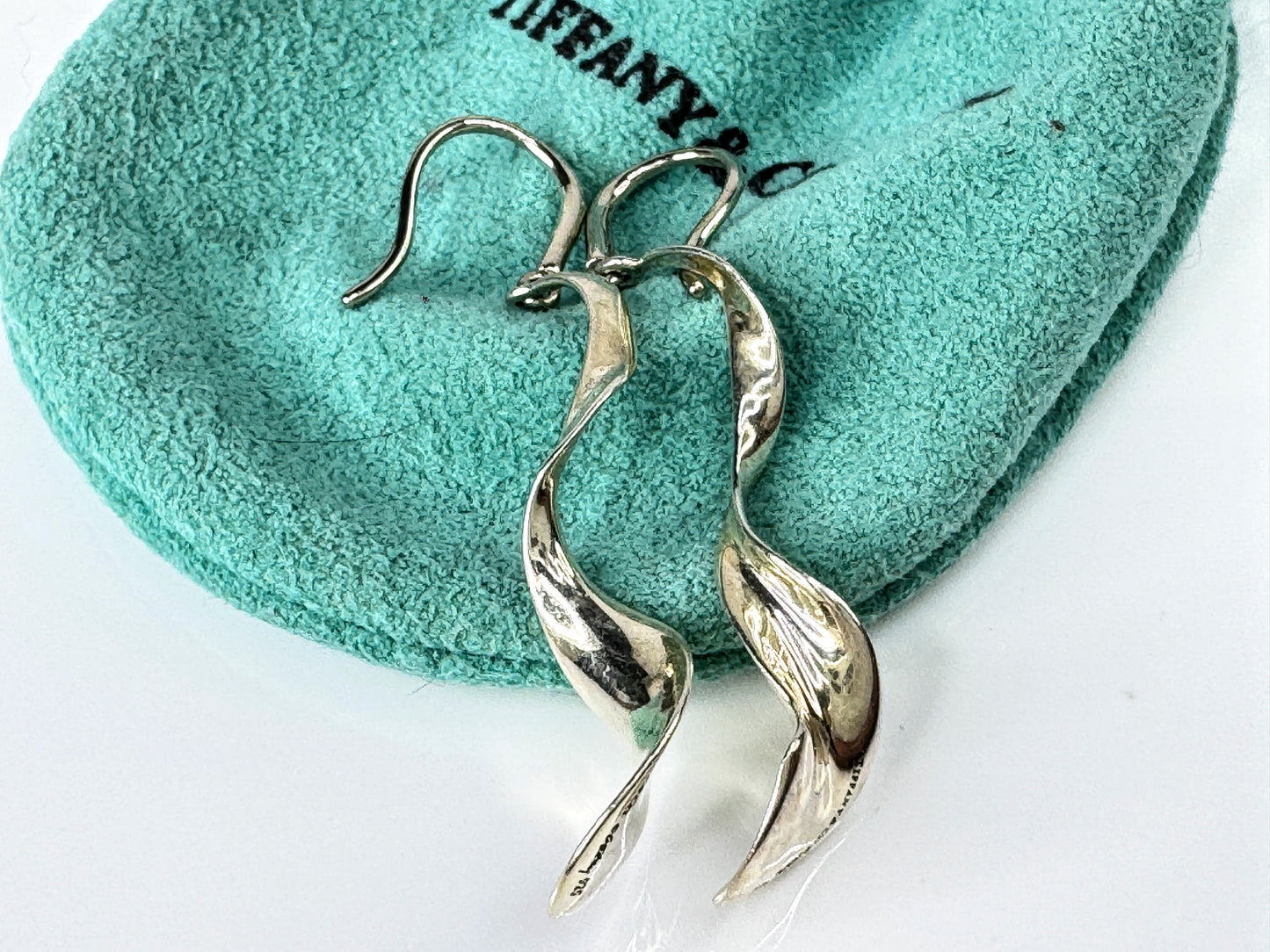 Tiffany & Co. Frank Gehry Sterling Silver Torque Drop Earrings 1 7/8" JR1748