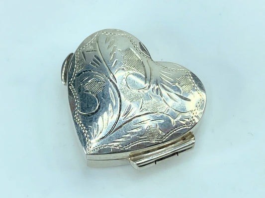 Antique Victorian English Sterling Silver Heart Shaped Jewelry Trinket Box S57