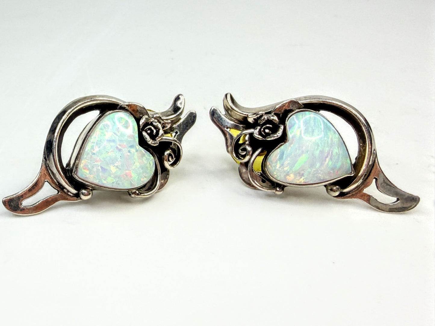 Vintage Lisa Beka Sterling Doublet Opal Heart Pendant Earrings Set 28.1g JR1589