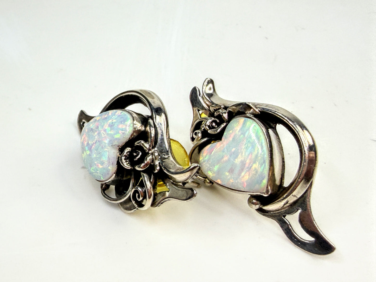Vintage Lisa Beka Sterling Doublet Opal Heart Pendant Earrings Set 28.1g JR1589