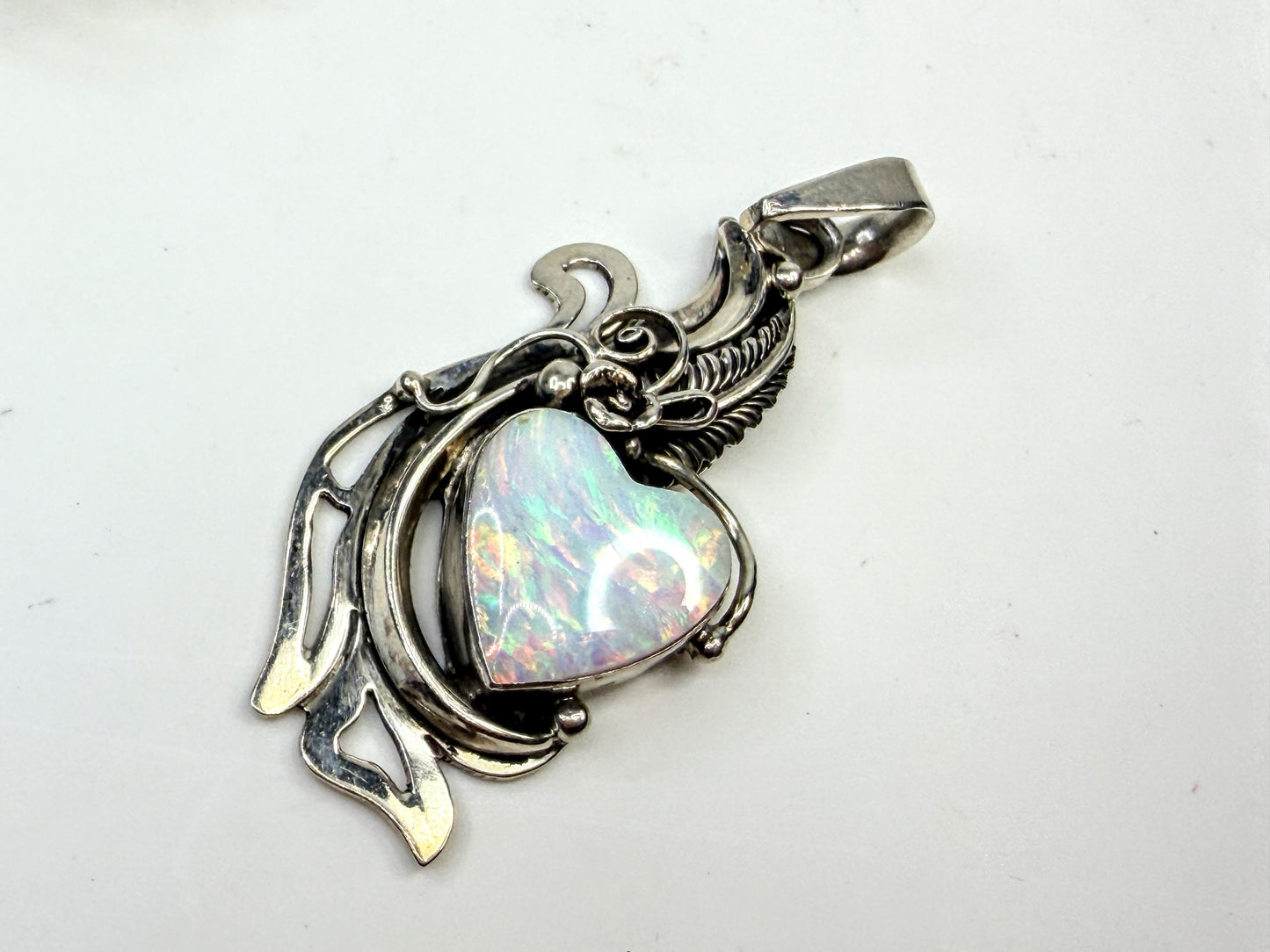 Vintage Lisa Beka Sterling Doublet Opal Heart Pendant Earrings Set 28.1g JR1589