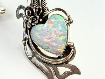 Vintage Lisa Beka Sterling Doublet Opal Heart Pendant Earrings Set 28.1g JR1589