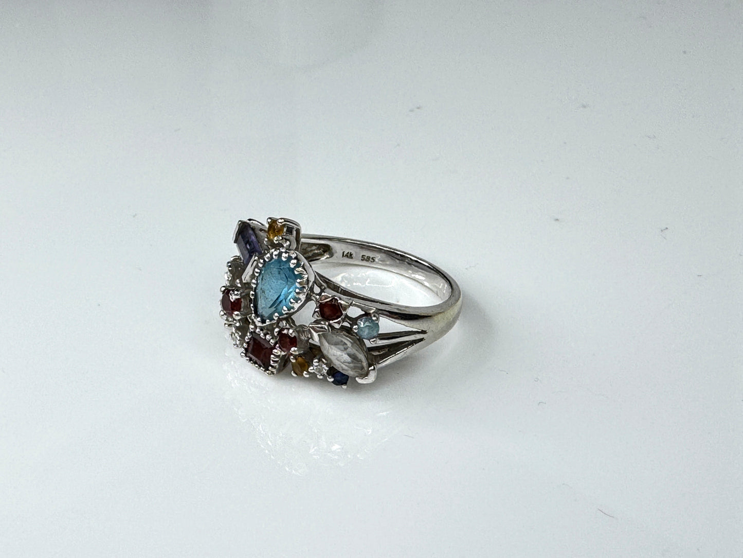 14K Gemstone garnet citrine topaz tourmaline Diamond Cluster Ring Size 7 JR1749