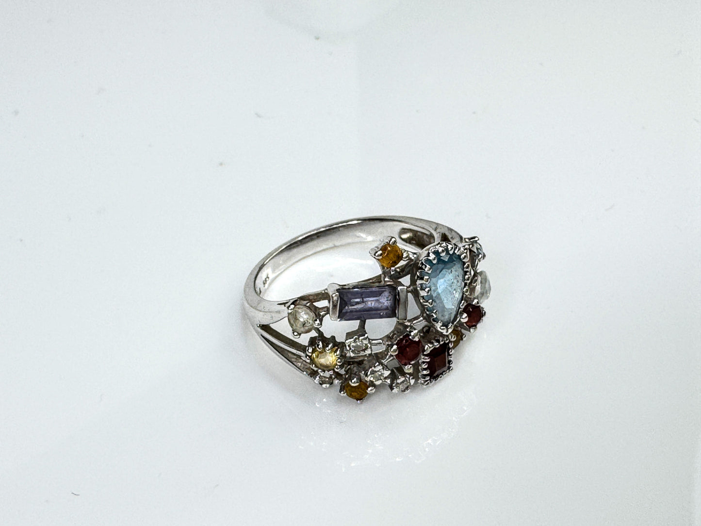 14K Gemstone garnet citrine topaz tourmaline Diamond Cluster Ring Size 7 JR1749