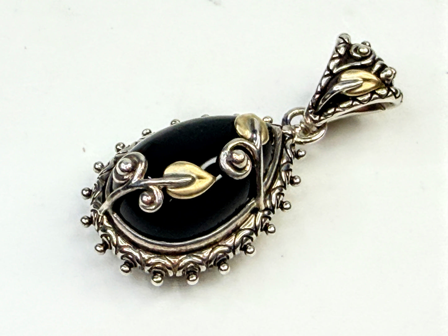 Barbara Bixby 18k Gold & Sterling Black Onyx Vine Leaf Pendant EnhancerJR1590