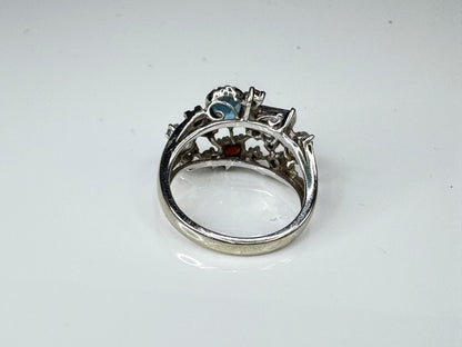 14K Gemstone garnet citrine topaz tourmaline Diamond Cluster Ring Size 7 JR1749