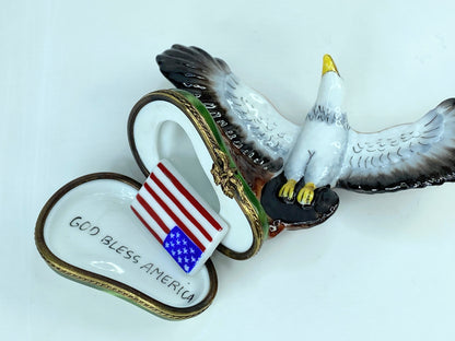 France Limoges Limited Edition God Bless America Flying Eagle trinket A548