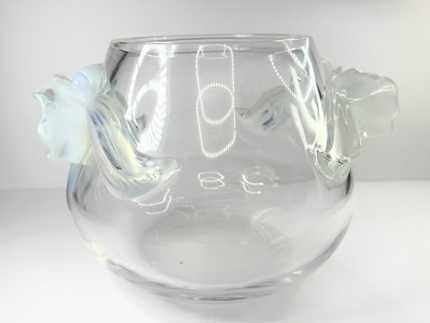 Lalique "Orchidee" Clear Crystal Vase Dimensional Opalescent Orchid Accents A505