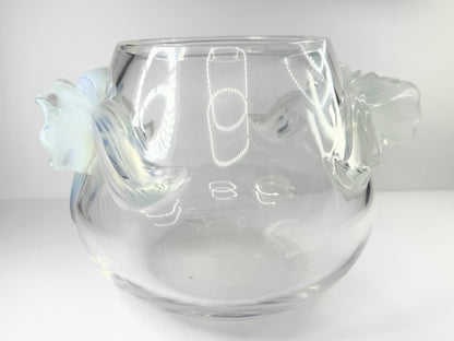Lalique "Orchidee" Clear Crystal Vase Dimensional Opalescent Orchid Accents A505