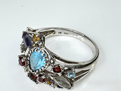 14K Gemstone garnet citrine topaz tourmaline Diamond Cluster Ring Size 7 JR1749