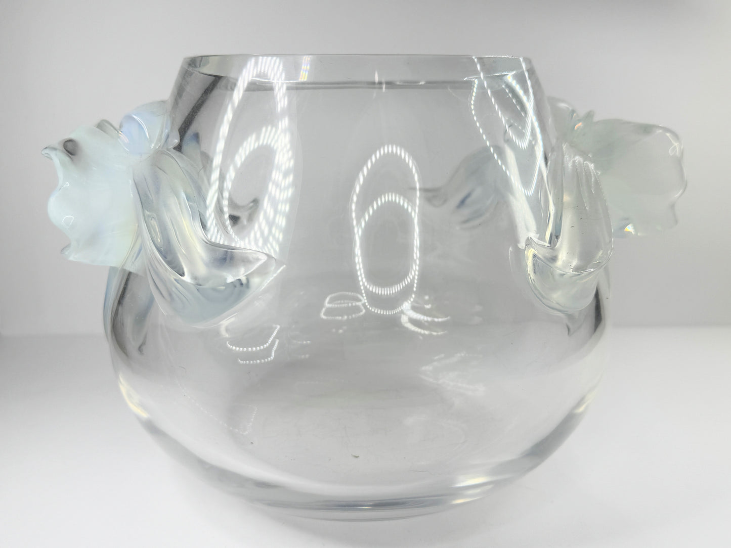Lalique "Orchidee" Clear Crystal Vase Dimensional Opalescent Orchid Accents A505