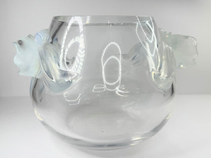 Lalique "Orchidee" Clear Crystal Vase Dimensional Opalescent Orchid Accents A505