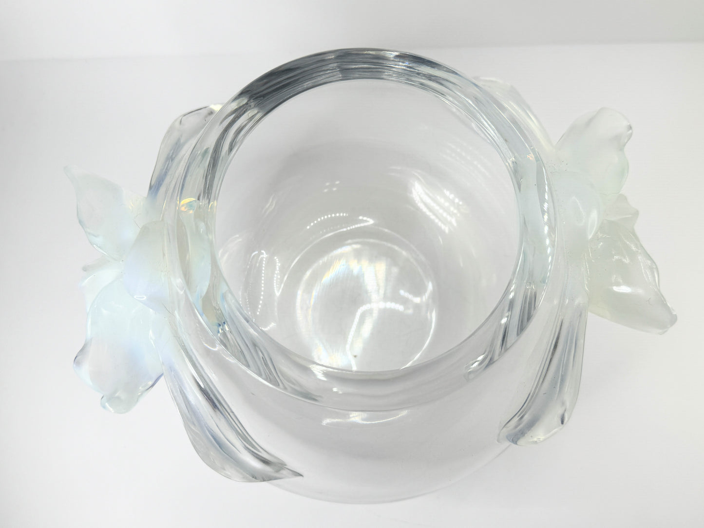 Lalique "Orchidee" Clear Crystal Vase Dimensional Opalescent Orchid Accents A505